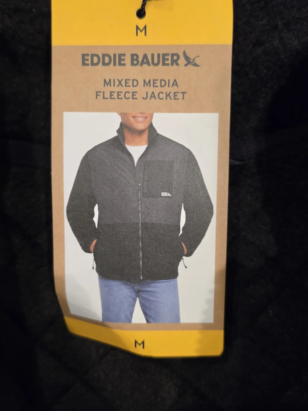 Eddie Bauer Black Quilted-Panel Fleece Jacket, M